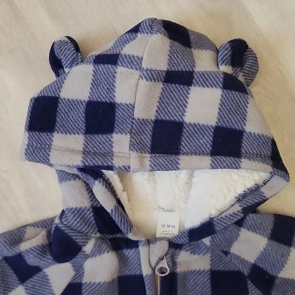 Old Navy Blue Checkered‎ Fleece Coverall Size 12-18 Months - Picture 2 of 2